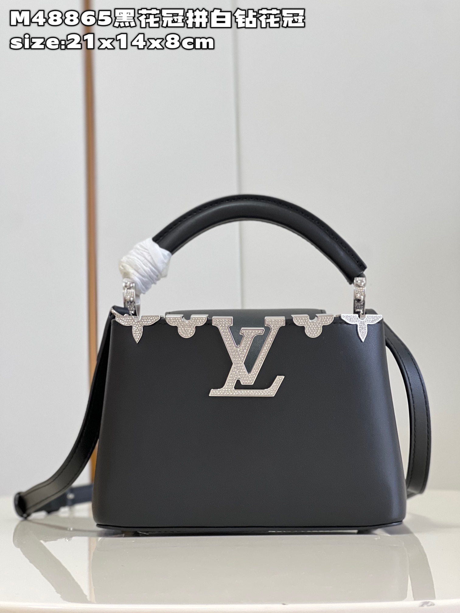 Copy
 Louis Vuitton LV Capucines Bags Handbags Black White Monogram Eclipse Calfskin Cowhide Mini M48865