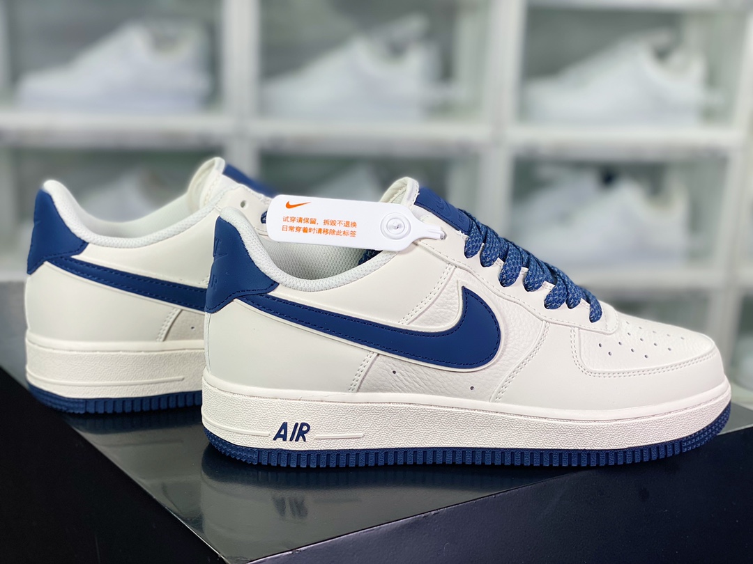 Air Force 1'07 Low ”Beige White/Royal Blue Reflective” Air Force One classic low-top sneakers ”Leather off-white dark blue 3M reflective hook” GL6835-003