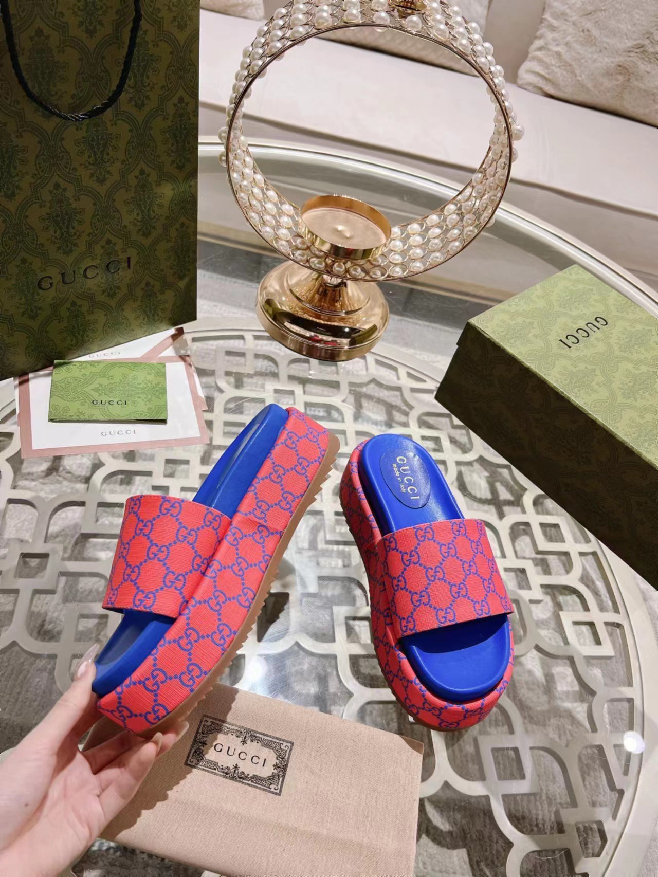 Gucci Shoes Slippers Printing TPU Summer Collection Vintage Casual