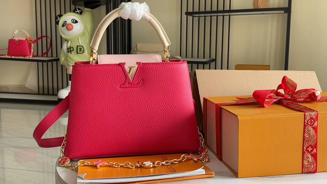 Premium Leather M20845 Rose Pink Floral Tri-Color Small Size - Bag