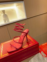 Rene Caovilla Wholesale
 Shoes Sandals Red Genuine Leather Sheepskin Silk Spring/Summer Collection Cleo