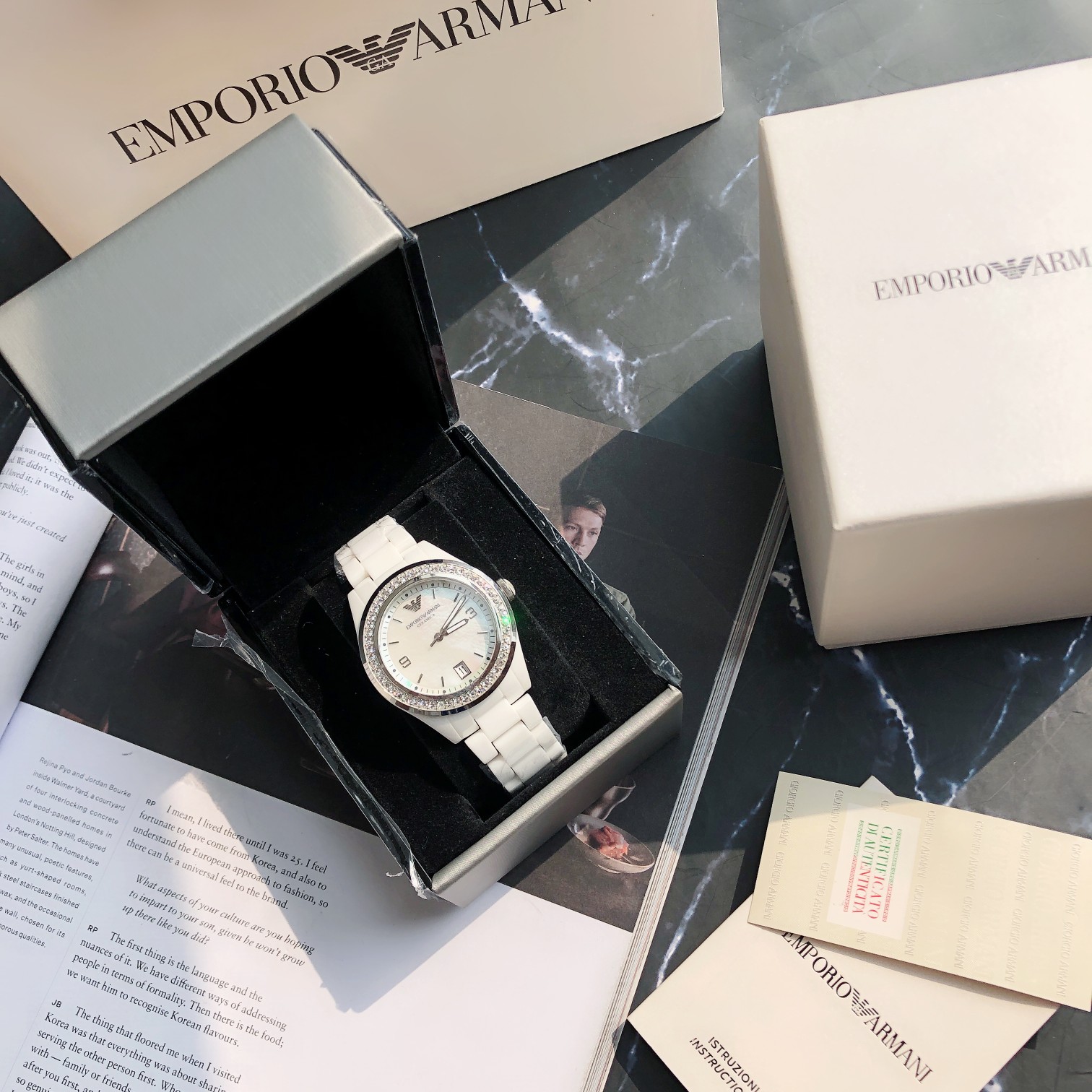 Reloj original y genuino Armani Armani para mujer modelo AR1426, esfera de nácar blanco, reloj de cuarzo con pulsera de…