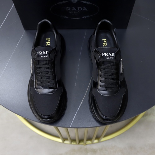 Prada Men's Black Leather and Fabric Lace-Up Sneakers, Sizes 38-44 1 Prada Men's Black Leather and Fabric Lace-Up Sneakers, Sizes 38-44