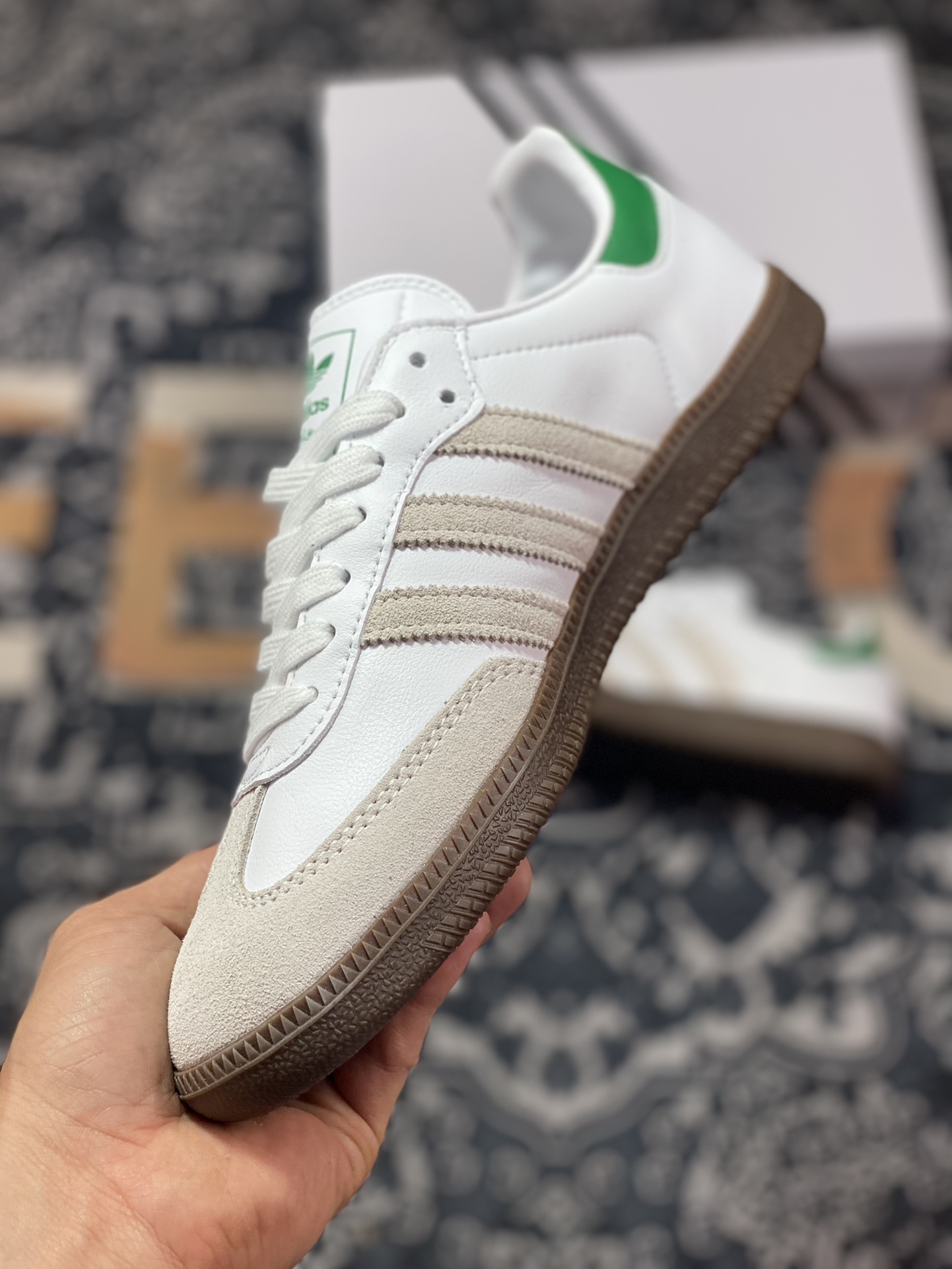 Adidas Originals Samba OG ”Classics Program” Samba dance shoes ”Joint white light gray dark green hot stamping” FX5398