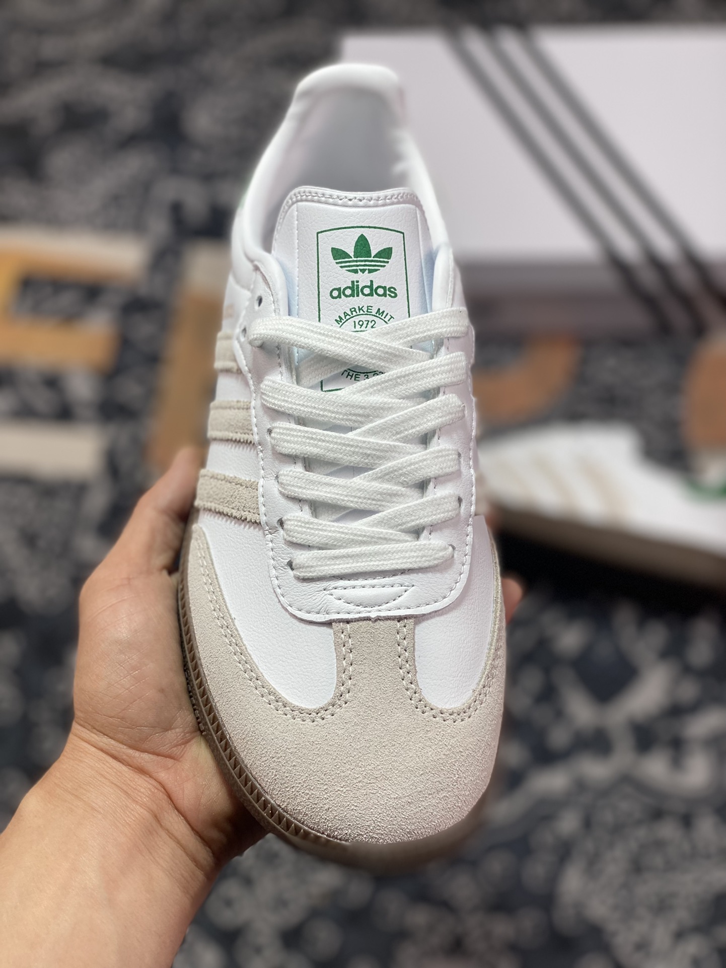 Adidas Originals Samba OG ”Classics Program” Samba dance shoes ”Joint white light gray dark green hot stamping” FX5398