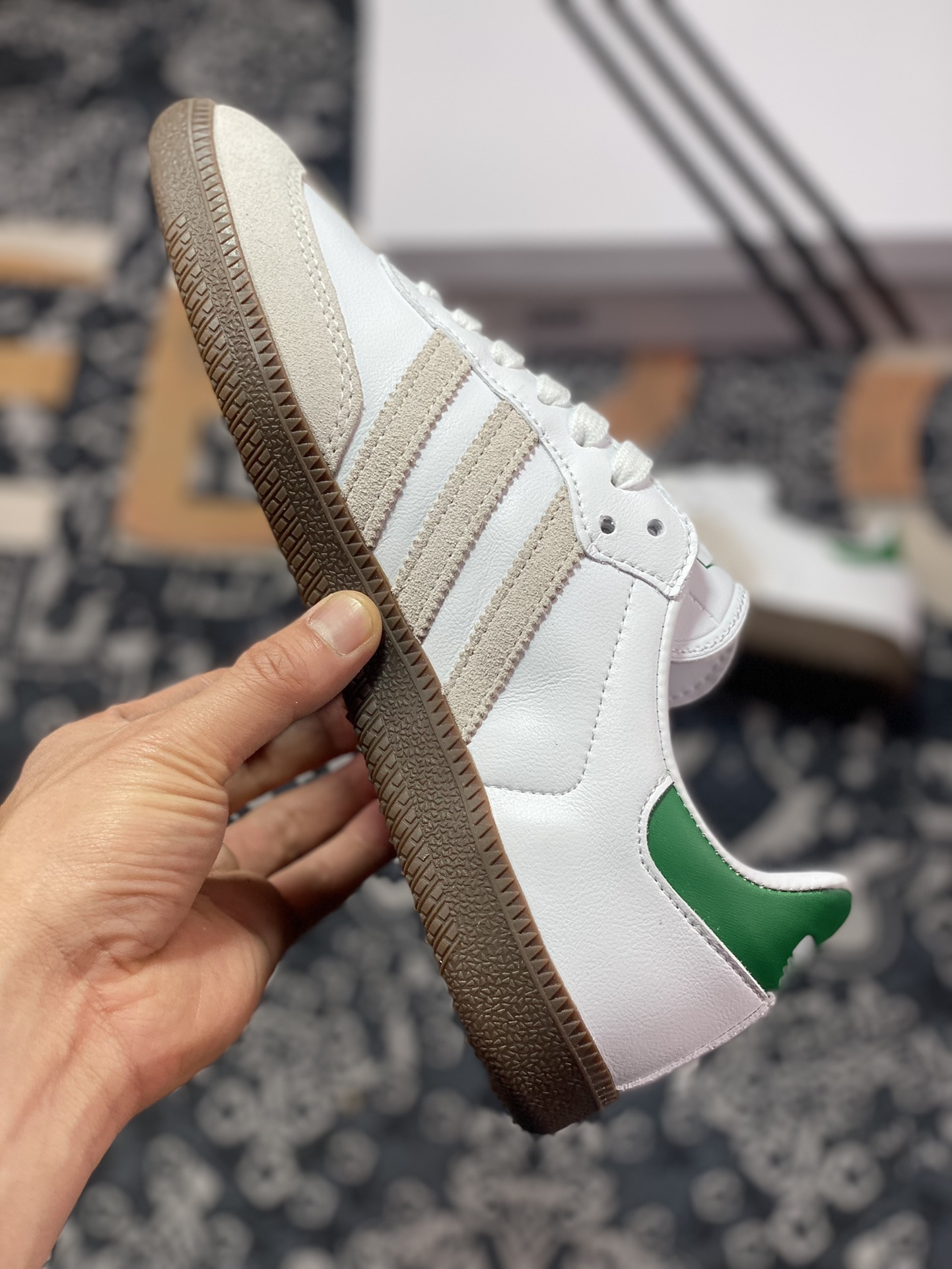 Adidas Originals Samba OG ”Classics Program” Samba dance shoes ”Joint white light gray dark green hot stamping” FX5398