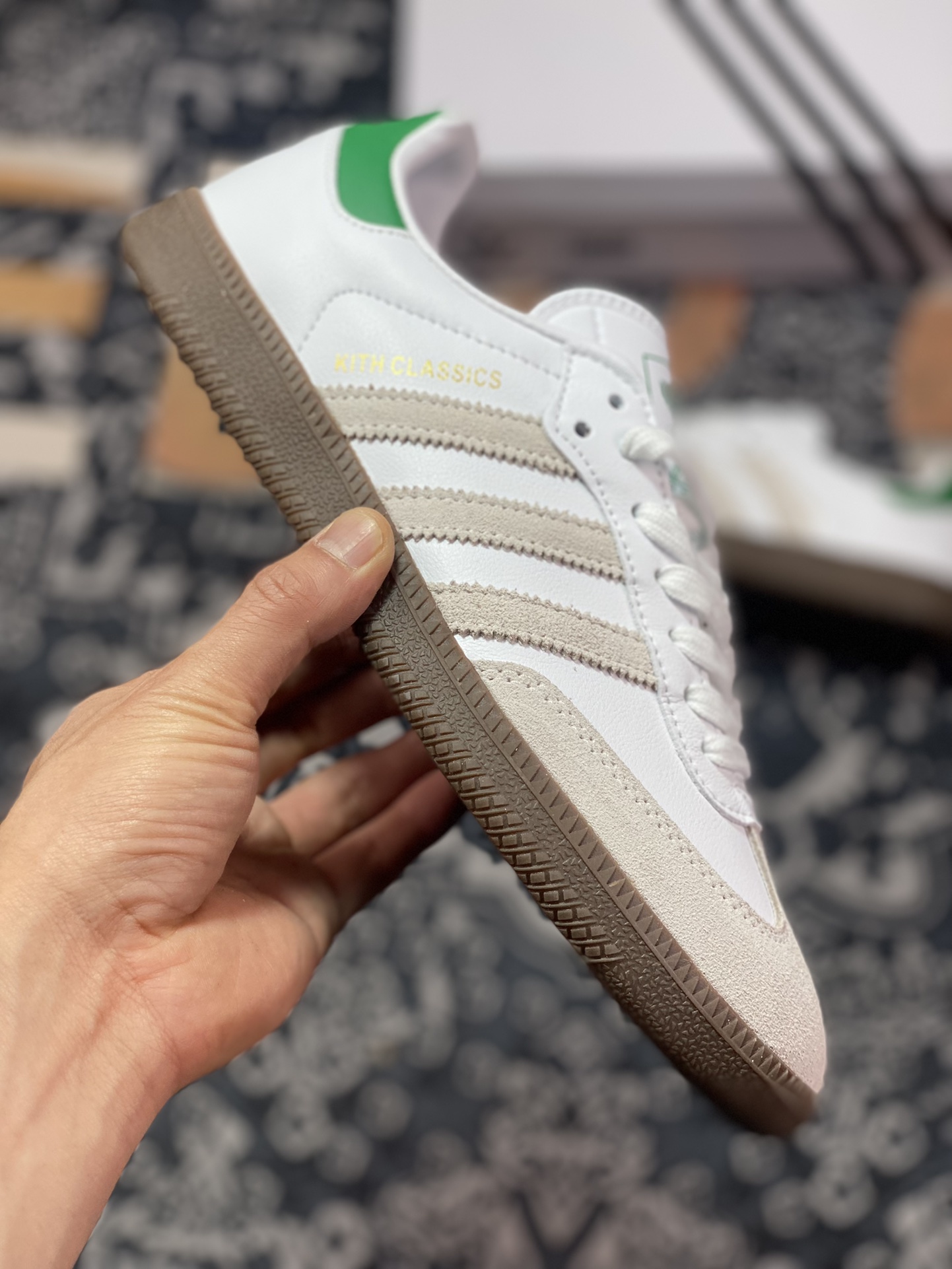 Adidas Originals Samba OG ”Classics Program” Samba dance shoes ”Joint white light gray dark green hot stamping” FX5398