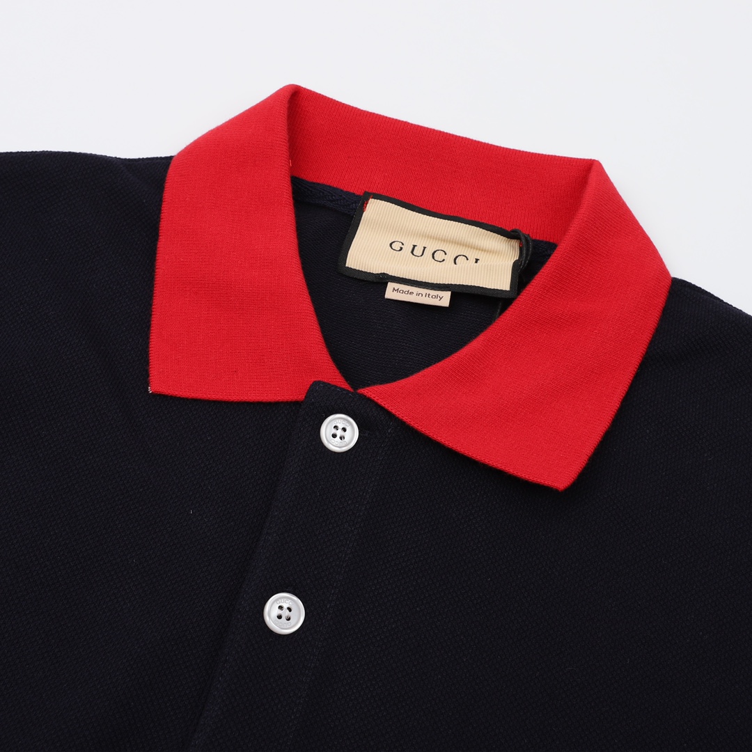 GUCCI/古驰 双G刺绣LOGO翻领Polo短袖