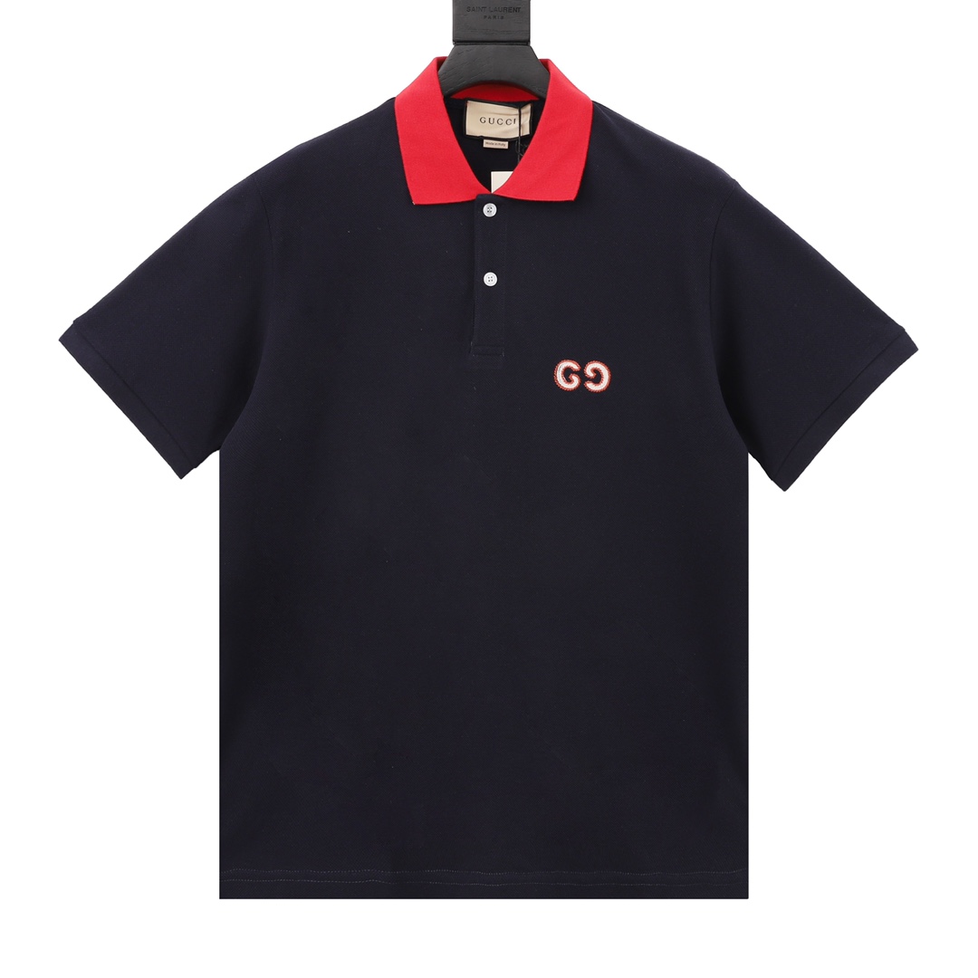 GUCCI/古驰 双G刺绣LOGO翻领Polo短袖