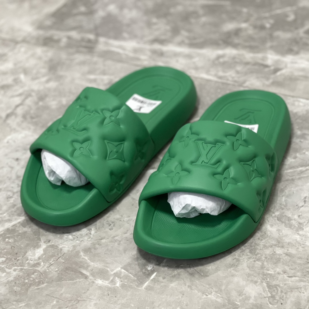 Pantuflas con monograma en relieve Lv Louis Vuitton, material de espuma de caucho moldeado original de todo el zapato, …