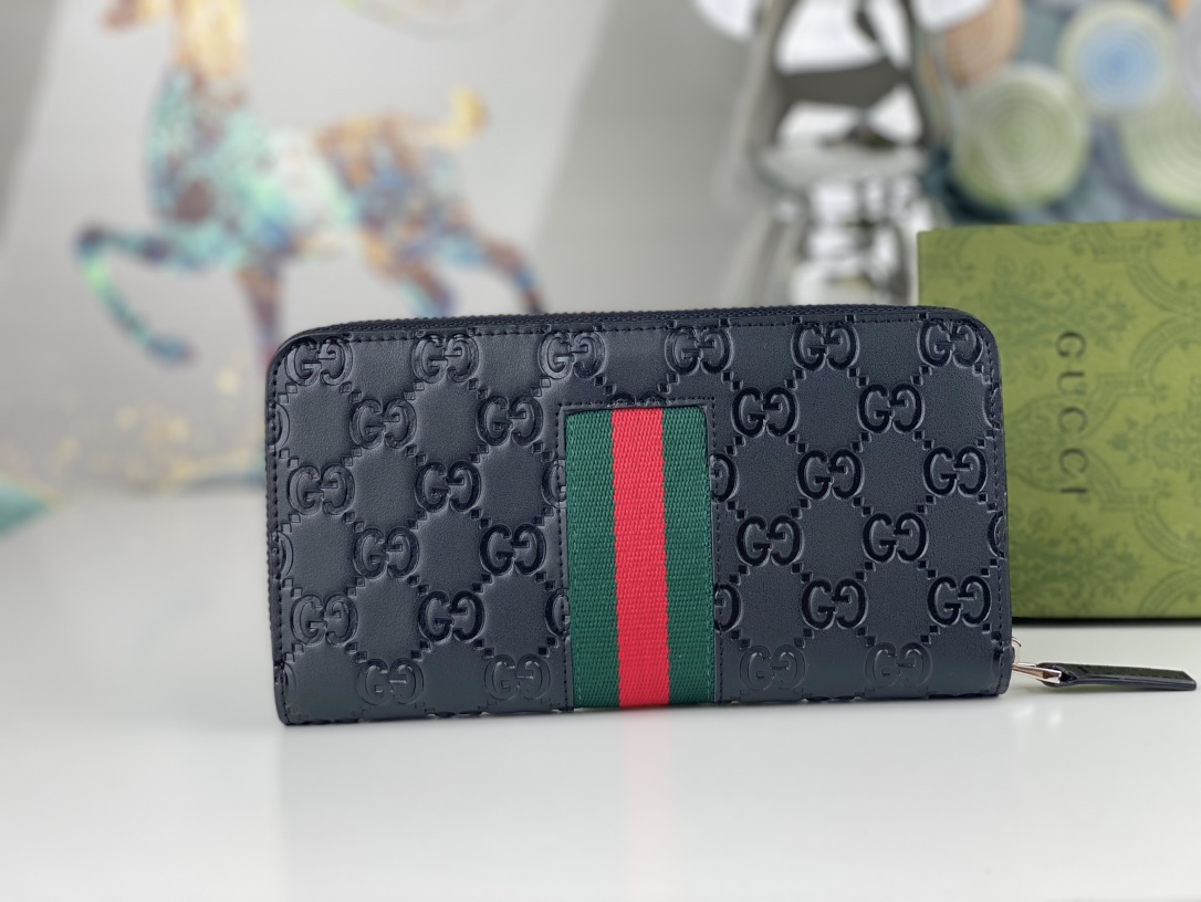 Gucci wallet Black GG embossed leather with green-red Web everyday