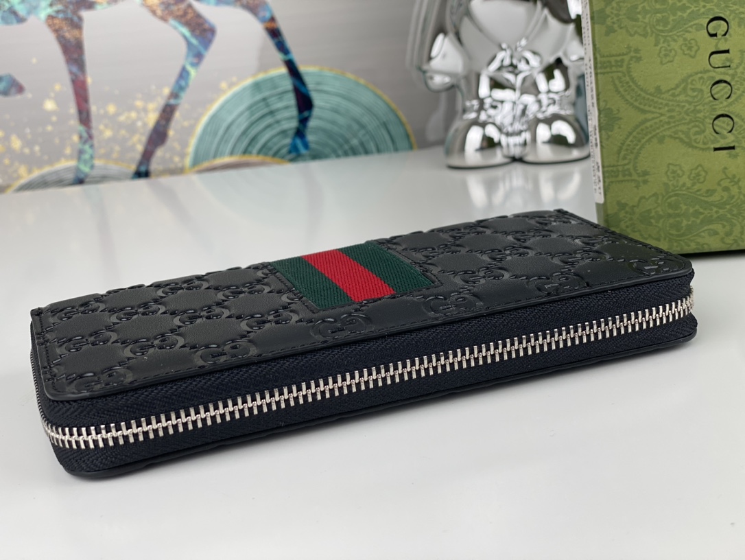 Gucci wallet Black GG embossed leather with green-red Web everyday