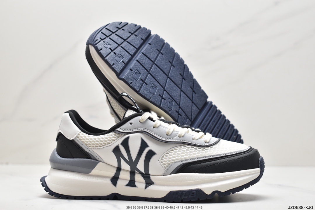 MLB Chunky Liner New York Yankees Senior Shoes Series Low-top Running Shoes ”Leather White and Red NY Print” 3ASHRJ13N (GP004C)