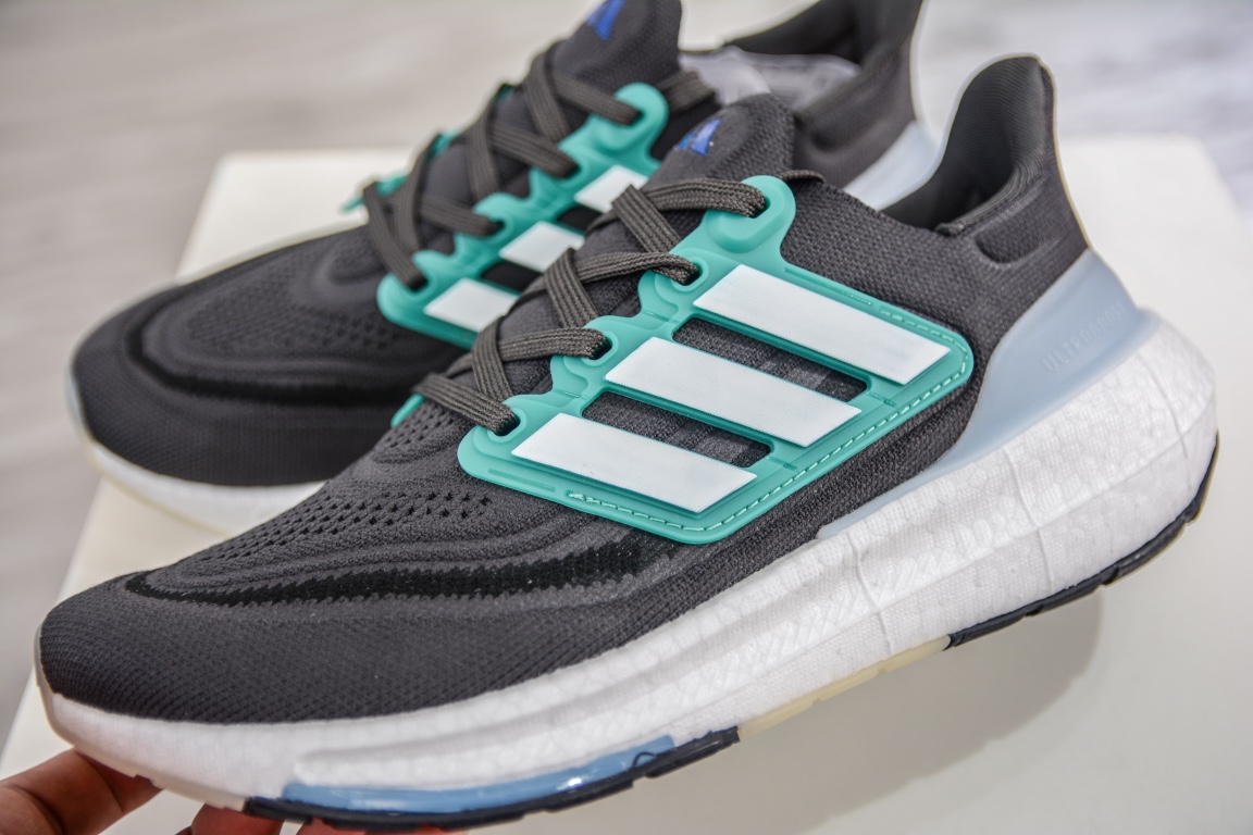 Adidas Pure Boost 2023 Light ”Dark Grey/Green/White” 23 Edition Light Boost UB Series Low-top Jogging Shoes ”Knitted Carbon Gray White Green” HQ6342