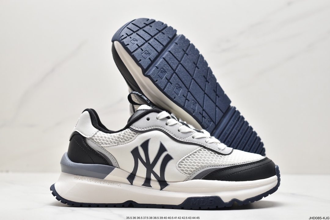 MLB Chunky Liner New York Yankees Senior Shoes Series Low-top Running Shoes ”Leather White and Red NY Print” 3ASHRJ13N (GP004C)