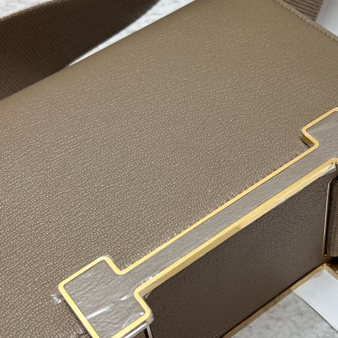 Hermès Hermes Geta 20cm chevre goatskin ck18 elephant gray Etoupe gold buckle