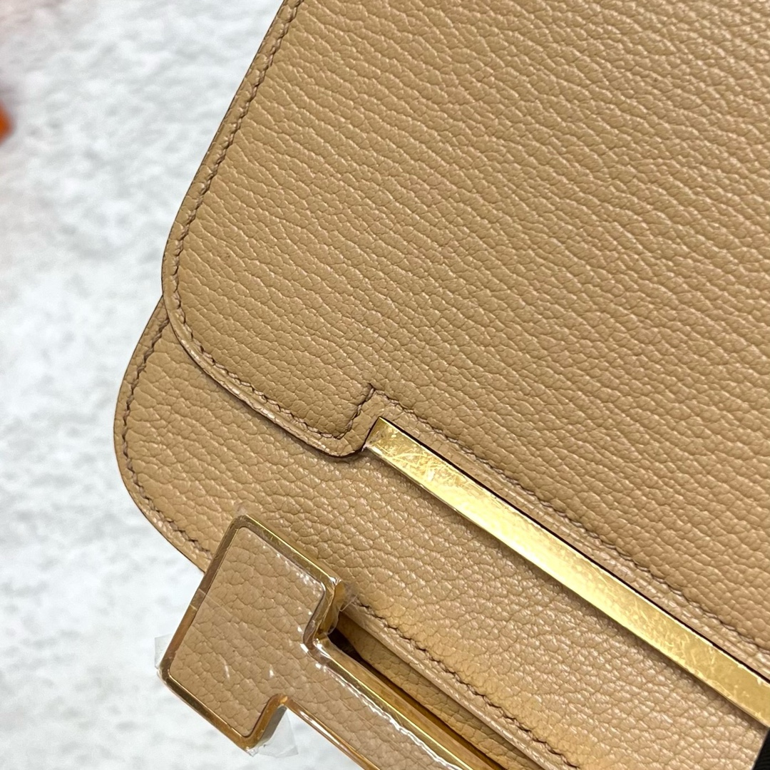Hermès Hermes Geta 20cm chevre goatskin milk brown Chai gold buckle