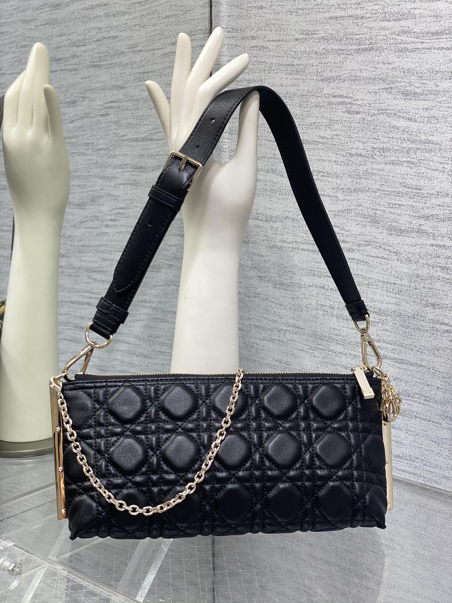 Quilted Shoulder Bag, Detachable Chain, Leather Shoulder Strap, Clutch