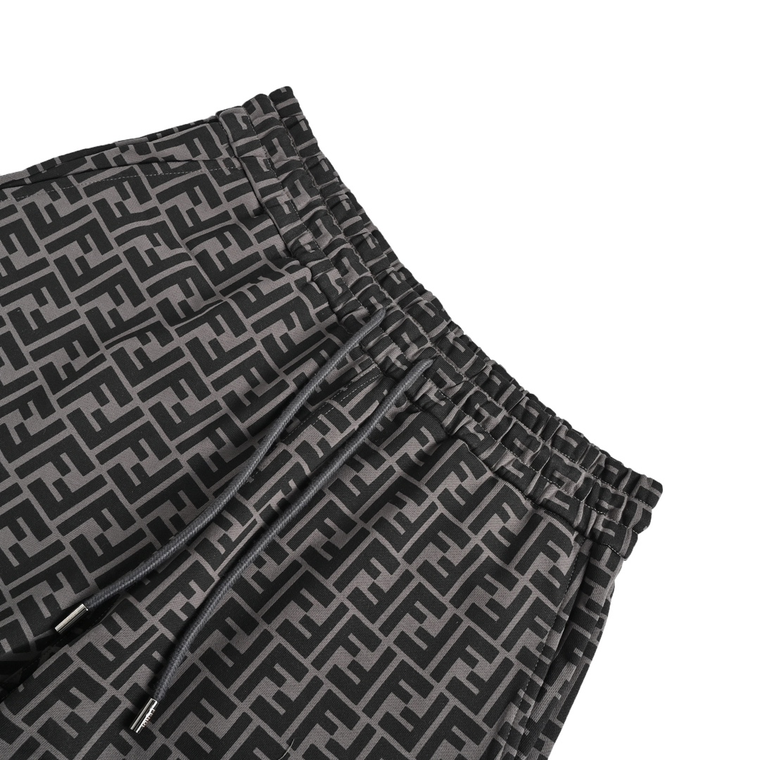 Fendi/芬迪 23ss 满印双F短裤 低调奢华 FD经典元素 上身休闲舒适 灰色 酒红