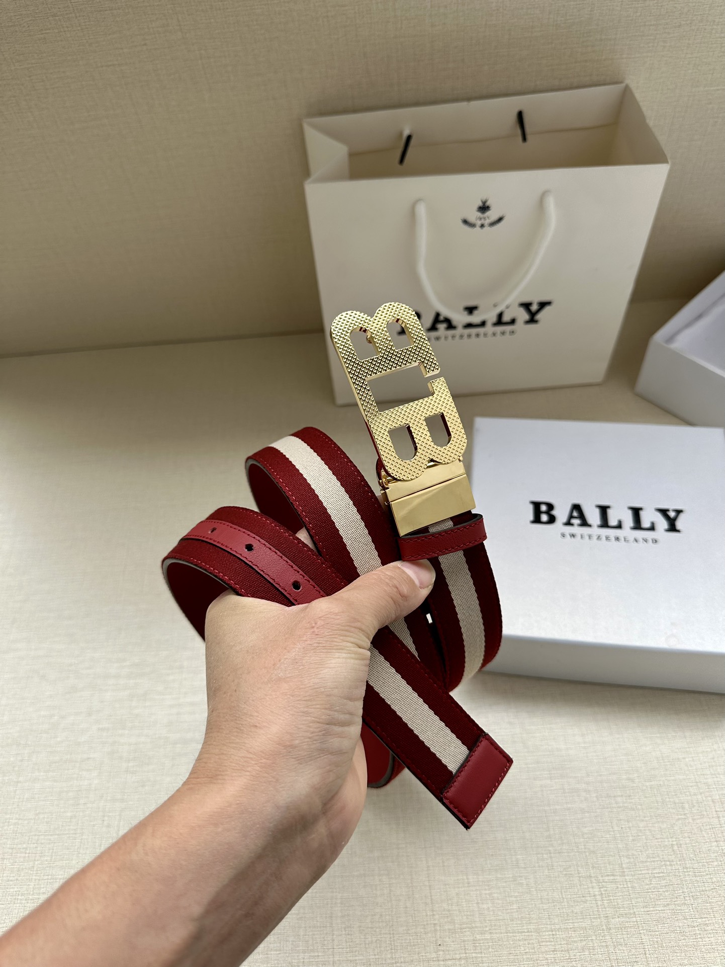 BALLY巴利专柜新款男士休闲布配皮