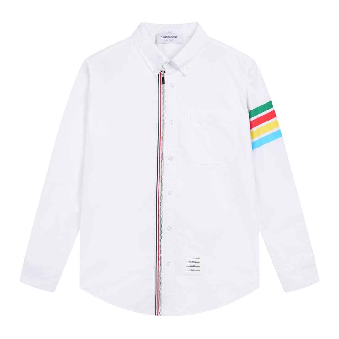 Tom Browne’s Classic White Shirt with Zipper and Dress Jacket. High-quality Cotton. - 图片 1