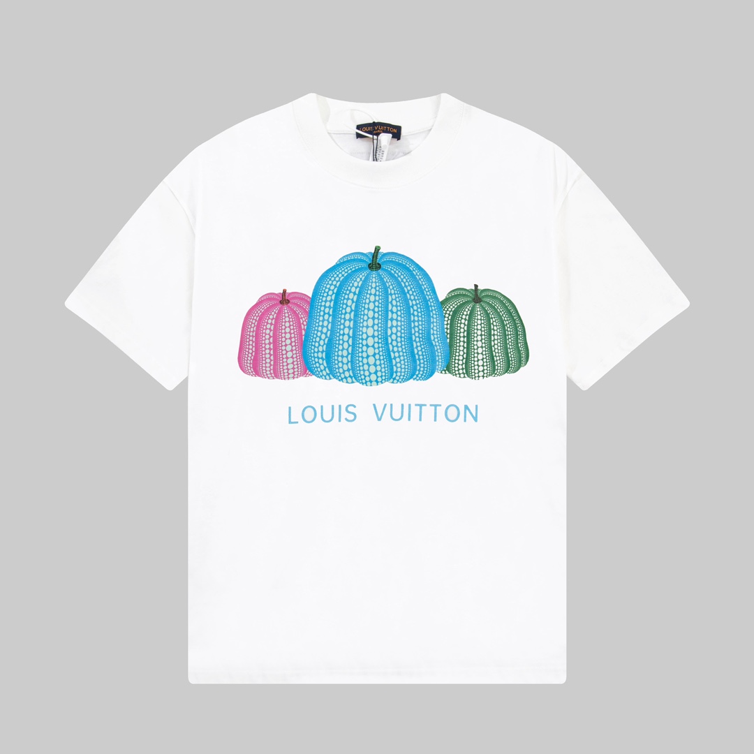 P75 LOUIS VUITTON Camiseta de manga corta con estampado de calabaza 🎃 de colores. Tejido personalizado teñido en tina …