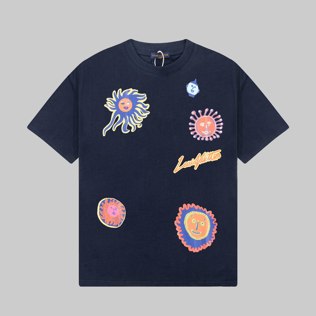 P75 LOUIS VUITTON Camiseta de manga corta con estampado de rostro de la serie conjunta 2.0 de Louis Vuitton Yayoi Kusam…