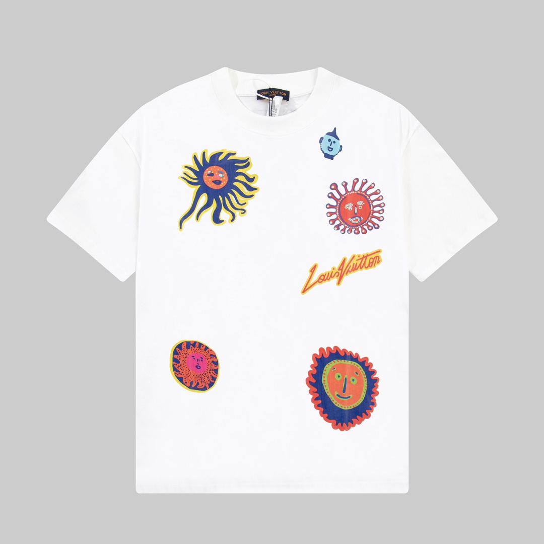 P75 LOUIS VUITTON Camiseta de manga corta con estampado de rostro de la serie conjunta 2.0 de Louis Vuitton Yayoi Kusam…