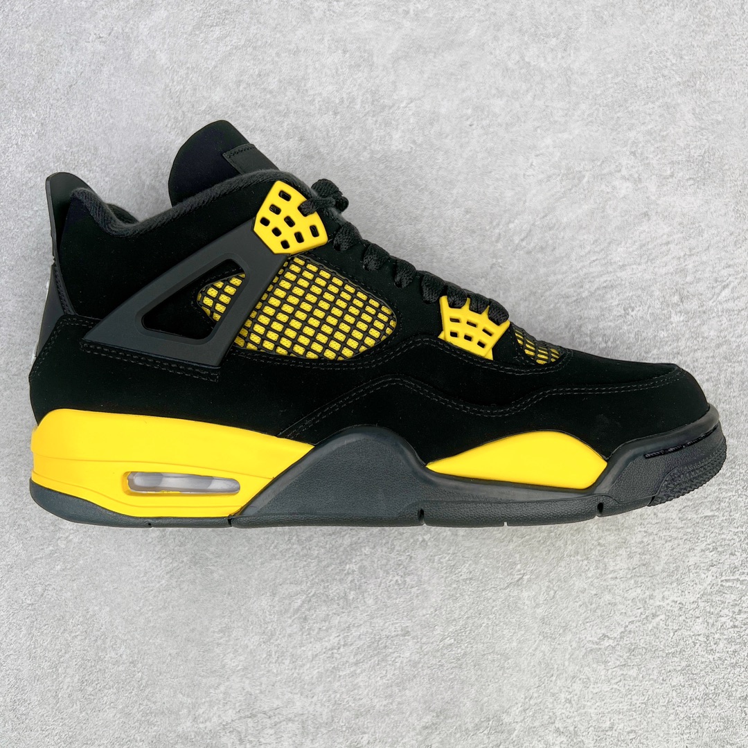 零售💰260 ＃KZ神版福利回馈‼Air Jordan AJ4 Retro 黑黄雷公 DH6927-017 独家外贸特供尺码含 45.5 49.5 50.5 国内外口碑最好最推荐的产品 市场中端王者 亲自操刀耗时半年巨作 全套原纸板楦头开发 确保原汁原味 完美呈现四代版型 一比一鞋头弧度高度鞋身弧度 此版本只针对中端市场 皮料材质有所更替 其他数据细节工艺流程均保持一致 绝不口嗨 细节品控鞋型随意秒杀市面3XX 4XX 原厂TPU网格鞋带扣 正确内里网布 菱角分明不变形无多余毛边 柔软性质感一致于原鞋 市场唯一原厂鞋扣模具 背面可见隐藏注塑口 原厂织唛标 原厂飞人电绣工艺 尾指中部跳三针 独家绑鞋带手法 印刷中底布 四线拉帮 米色美纹纸贴合固定 进口港宝加持 后跟自然饱满 全鞋荧光划线卡点 追求极致完美 每一双都是工艺品 多重QC质检 超越公司货的品控标准 实实在在的免检产品 尺码：40 40.5 41 42 42.5 43 44 44.5 45 45.5 46 47.5 48.5 49.5 50.5 编码：by2936060-运动鞋