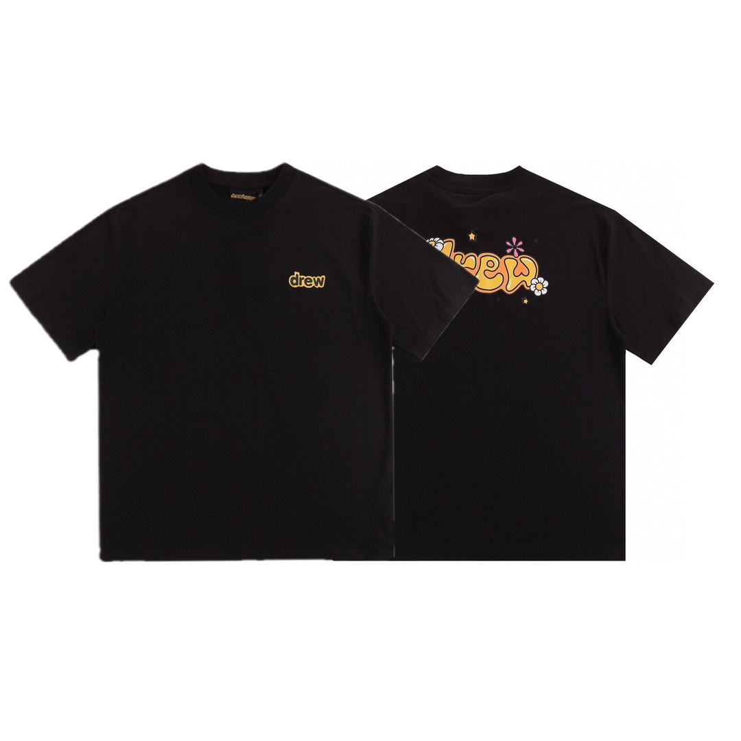 “DREW HOUSE Black Cotton Short Sleeve Letter Tee, Sizes S-XL, 230g Fabric”