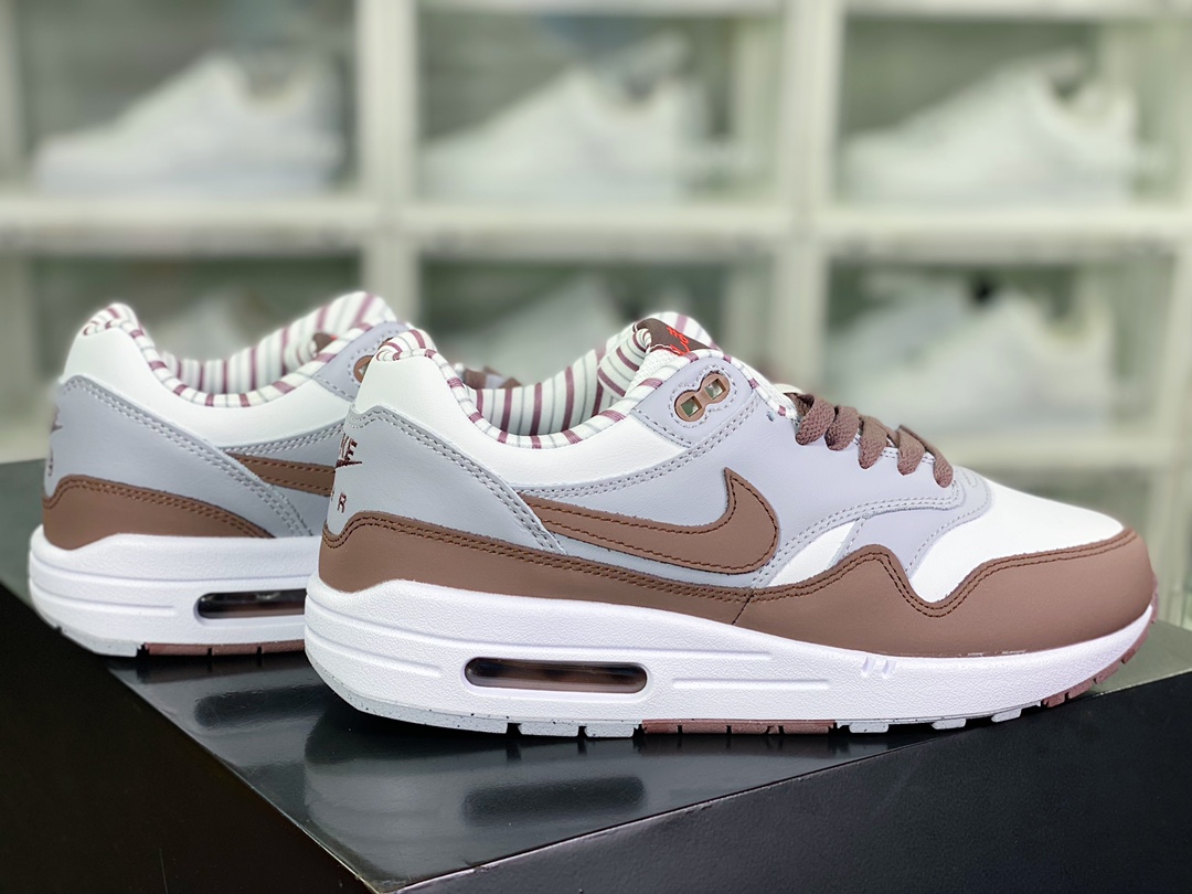 Air Max 1 ”Shima Shima” first generation retro air cushion all-match leisure sports jogging shoes ”dark brown gray Japanese” FB8916-100