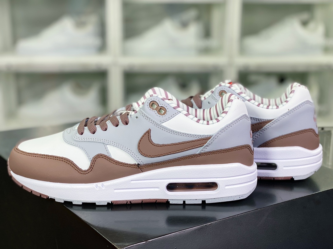 Air Max 1 ”Shima Shima” first generation retro air cushion all-match leisure sports jogging shoes ”dark brown gray Japanese” FB8916-100