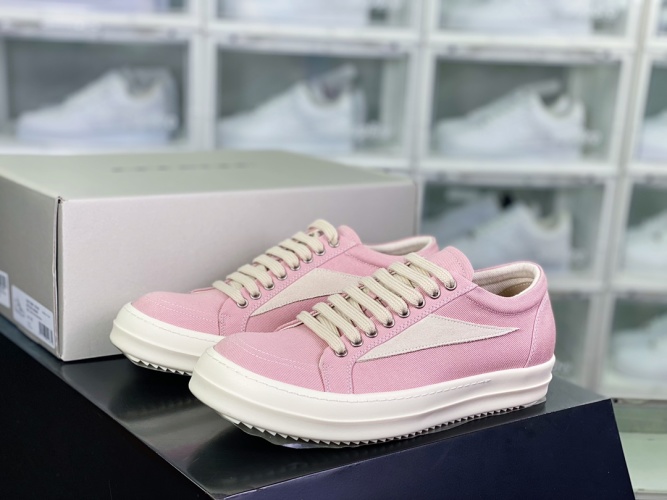 Rick Owens DRKSHDW Pink Canvas Low-Top Sneakers with Signature Detailing 1 Rick Owens DRKSHDW Pink Canvas Low-Top Sneakers with Signature Detailing