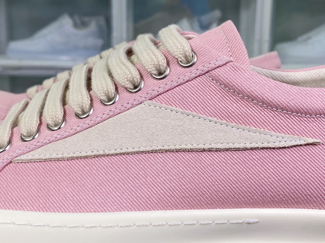 Rick Owens DRKSHDW Pink Canvas Low-Top Sneakers with Triangle Logo 1 Rick Owens DRKSHDW Pink Canvas Low-Top Sneakers with Triangle Logo