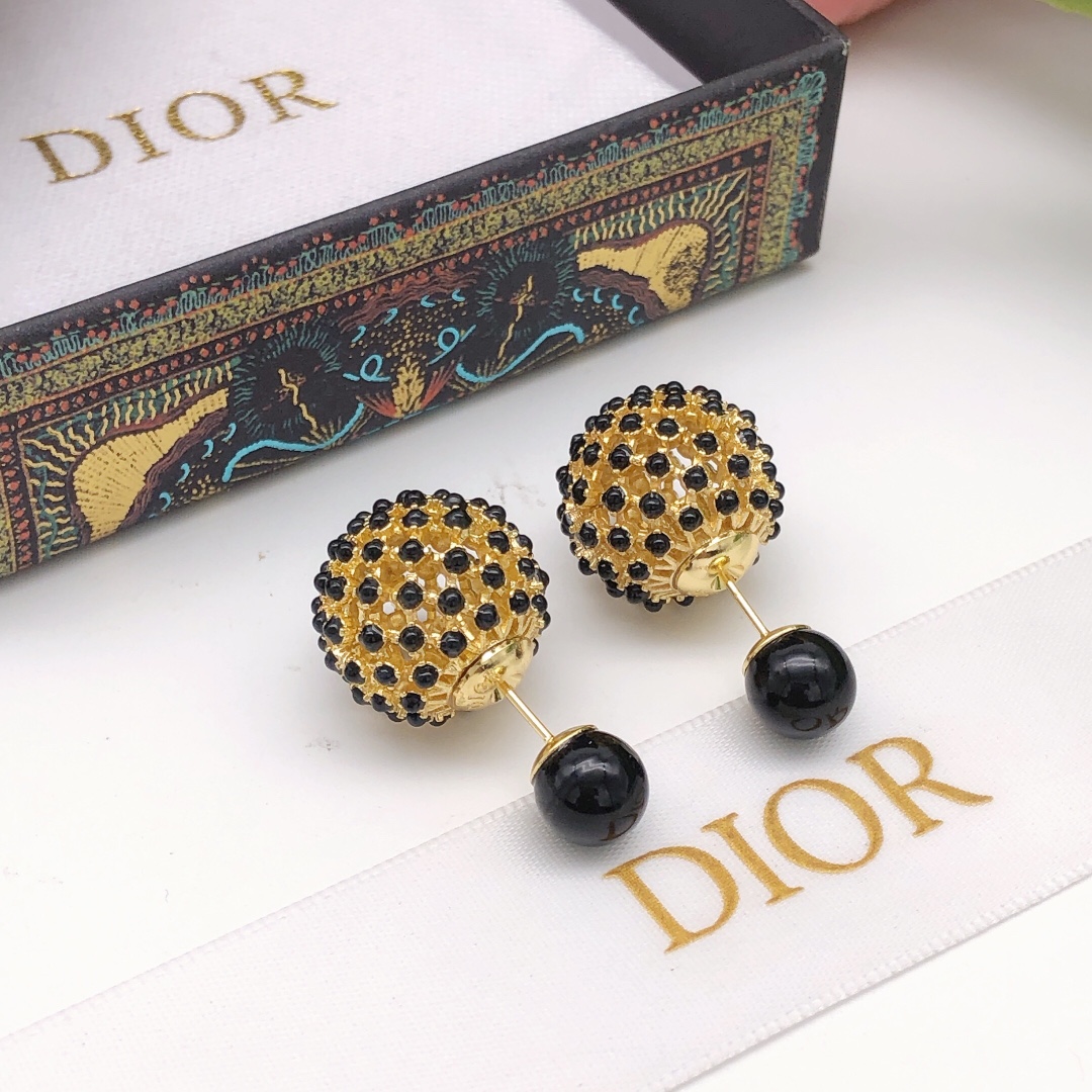 编号DED0343
 【dio*最新款🆕🆕大小网球黑色珍珠】一致专柜🆕黄铜材质