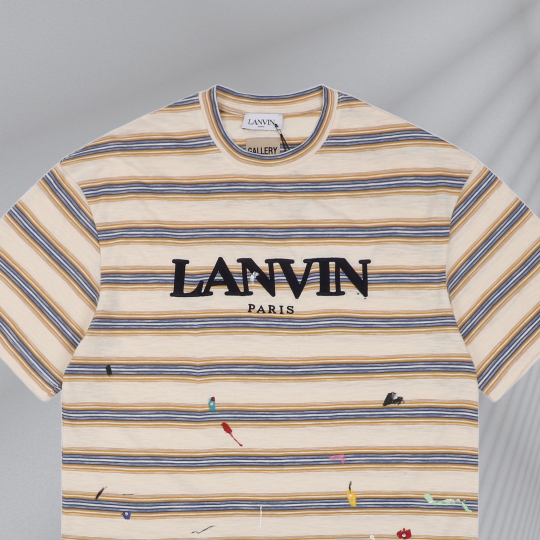 220 Lanvin x Gallery Dept联名 22ss 泼墨手绘字母刺绣短袖