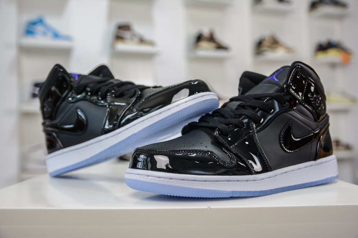 220 原装Air Jordan 1 Mid 漆皮拼接黑中帮系列  DV1308-004