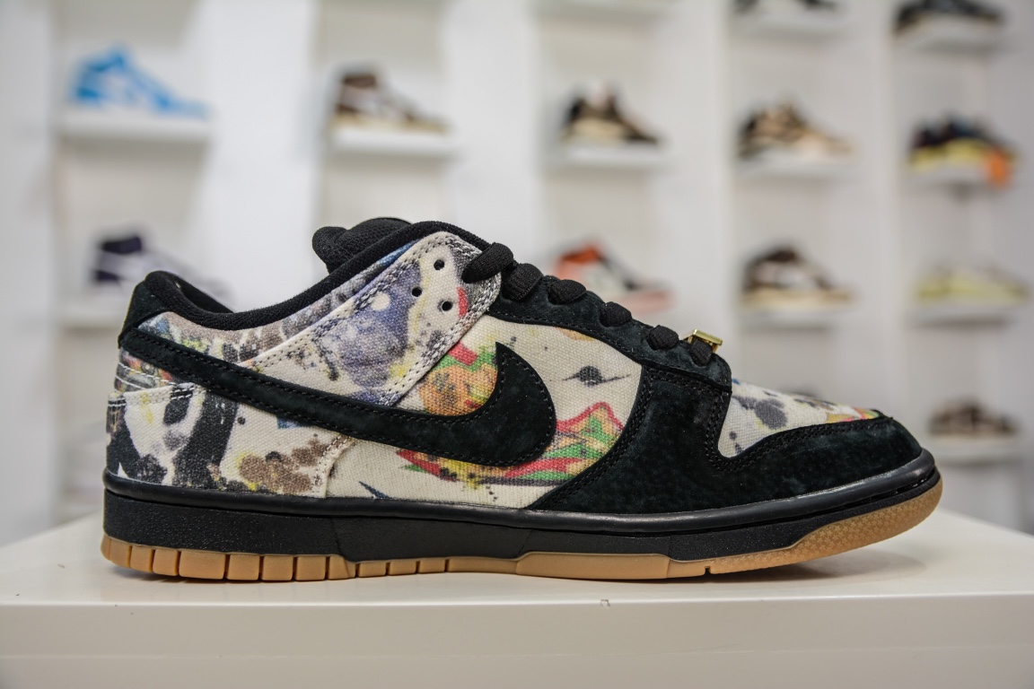 AY版纯原Supreme x NK SB Dunk Low ”Rammellzee” 独家原厂航空铝磨具打磨大底 FD8778-001