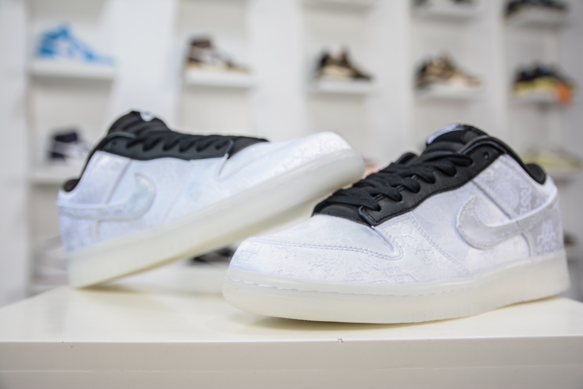 320 纯原Fragment Design x CLOT x Nike Dunk Low 白丝绸三方联名 FN0315-110