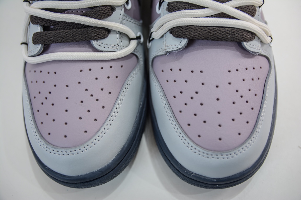 200 性价比绑绳Off-White解构风定制 Nike SB Dunk Low Lot”Cement Ash/Taro Purple”扣篮板鞋“水泥灰香紫涂鸦绑绳”DD1503-017