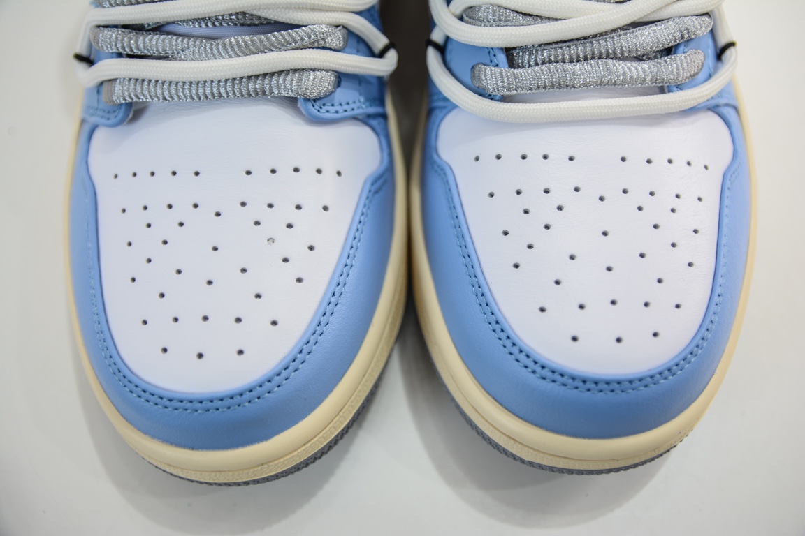 220 原装Air Jordan 1 Low 绑带白蓝银  553558-053