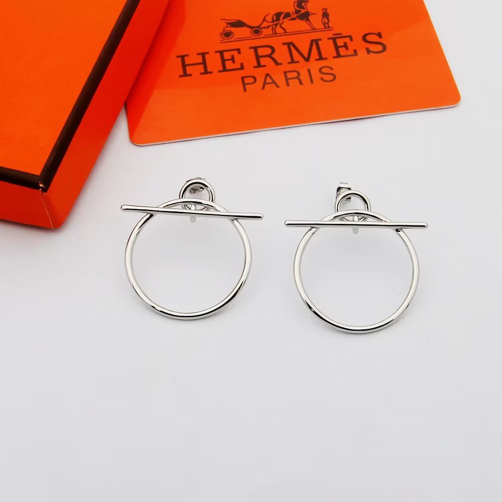 Hermès H爱马仕耳钉猪鼻子耳环 新款横杆圆圈 耳环 亚金材质耳钉三色