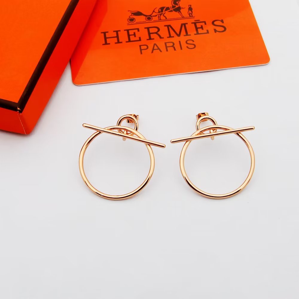 Hermès H爱马仕耳钉猪鼻子耳环 新款横杆圆圈 耳环 亚金材质耳钉三色