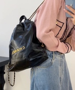 Chanel Bags Backpack Black Gold Cowhide Vintage