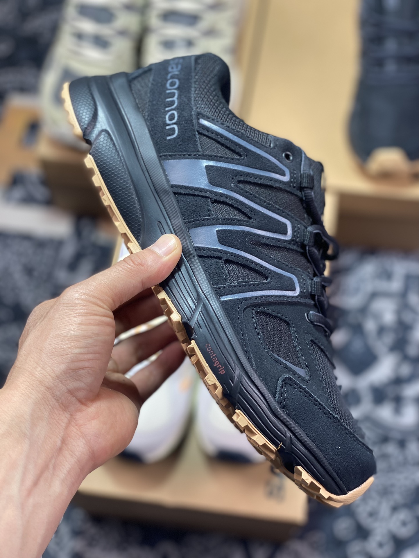 240 萨洛蒙/Salomon X-Mission 4 Suede”Black/Ebony/Gum”使命4代系列跑步鞋“黑灰生胶”416175