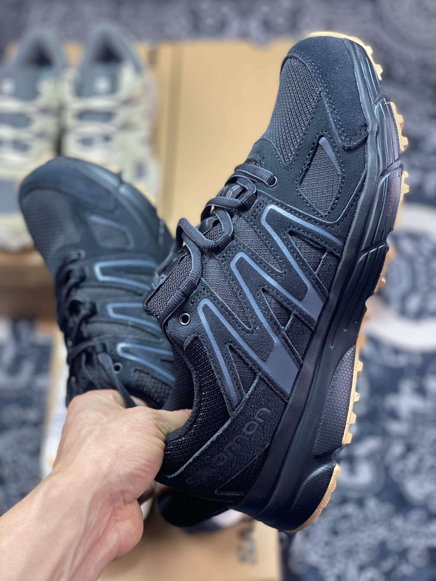 240 萨洛蒙/Salomon X-Mission 4 Suede”Black/Ebony/Gum”使命4代系列跑步鞋“黑灰生胶”416175