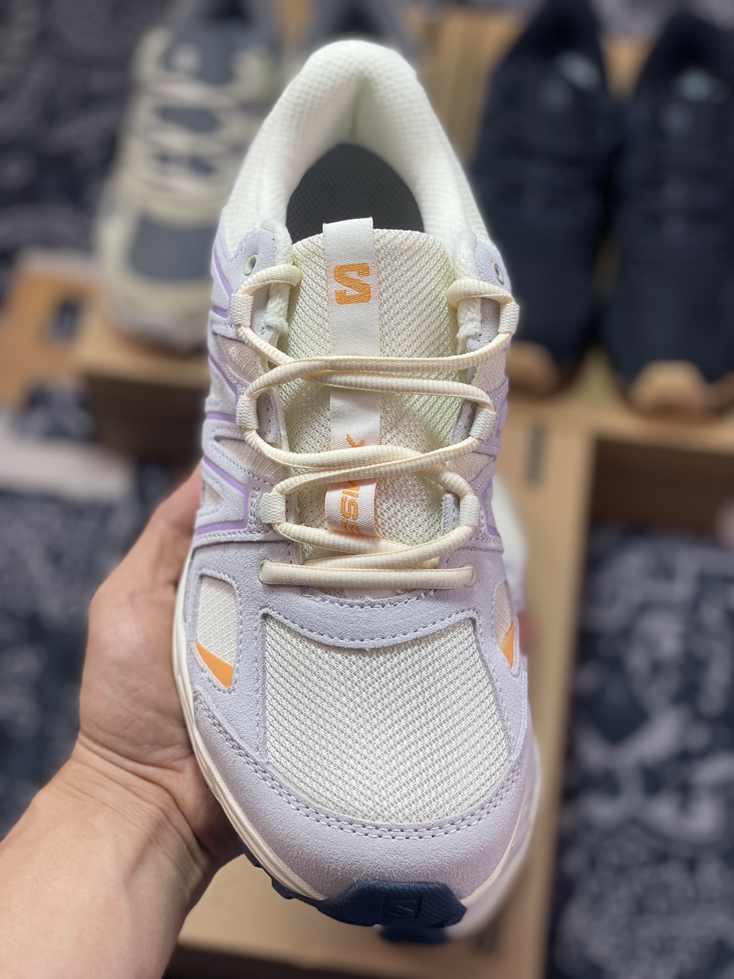 240 萨洛蒙/Salomon X-Mission 4 Suede”Milky White/Purple/Volt”使命4代系列跑步鞋“奶白浅紫橙绿”471384