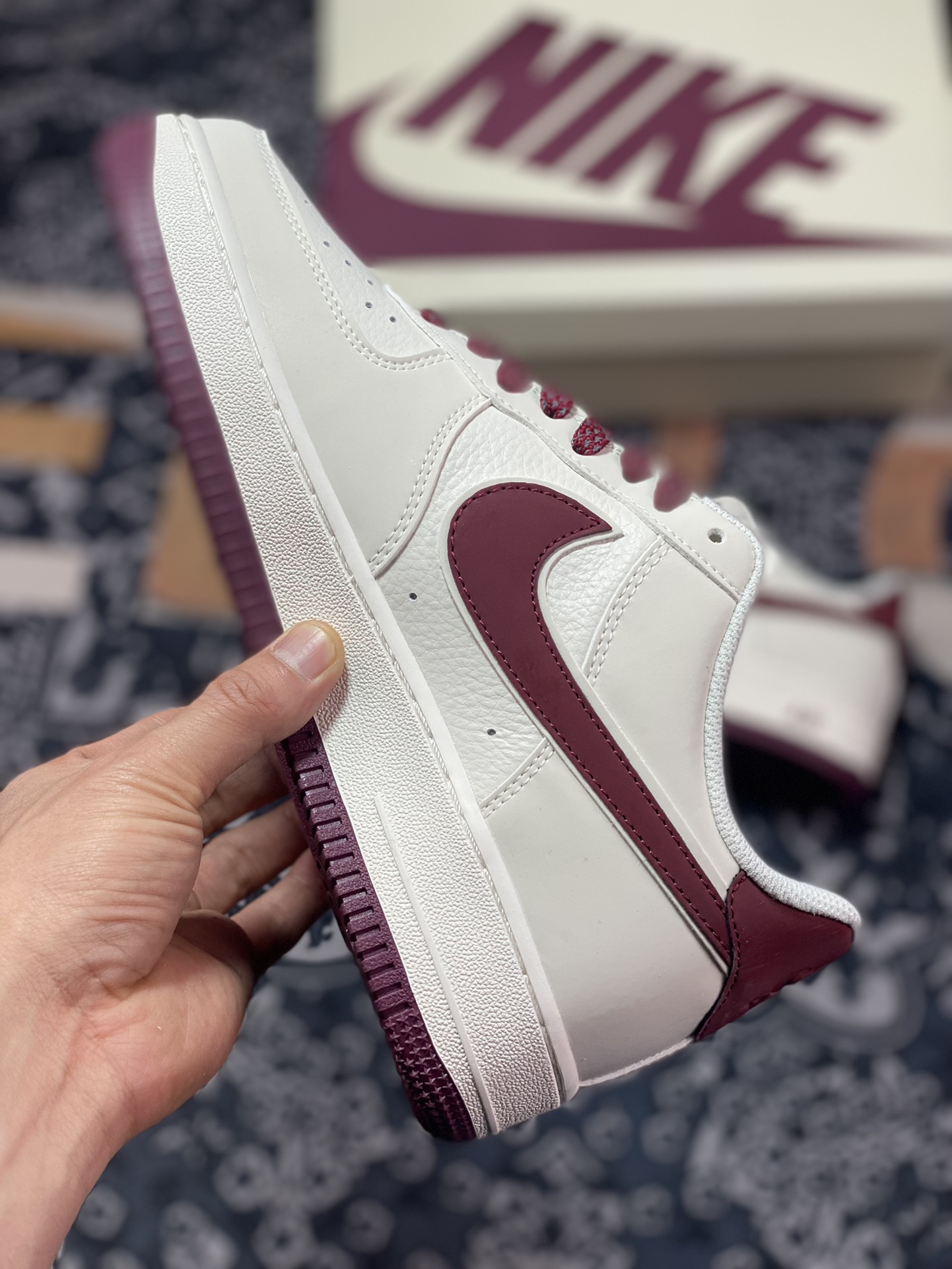 240 Nike Air Force 1’07 Low”Beige White/Vine Reflective”空军一号板鞋“皮革米白酒红3M反光叠钩”GL6835-005