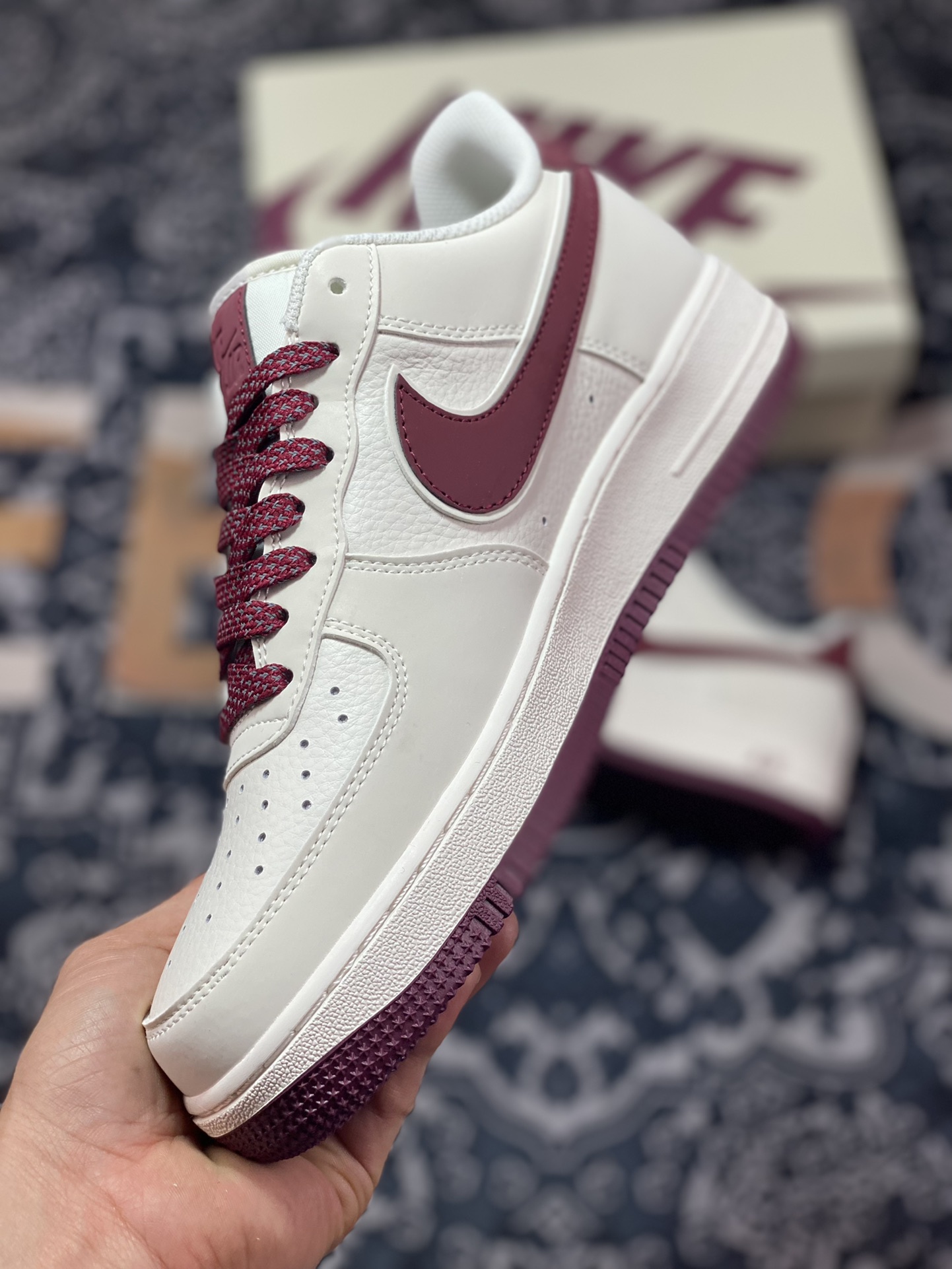240 Nike Air Force 1’07 Low”Beige White/Vine Reflective”空军一号板鞋“皮革米白酒红3M反光叠钩”GL6835-005