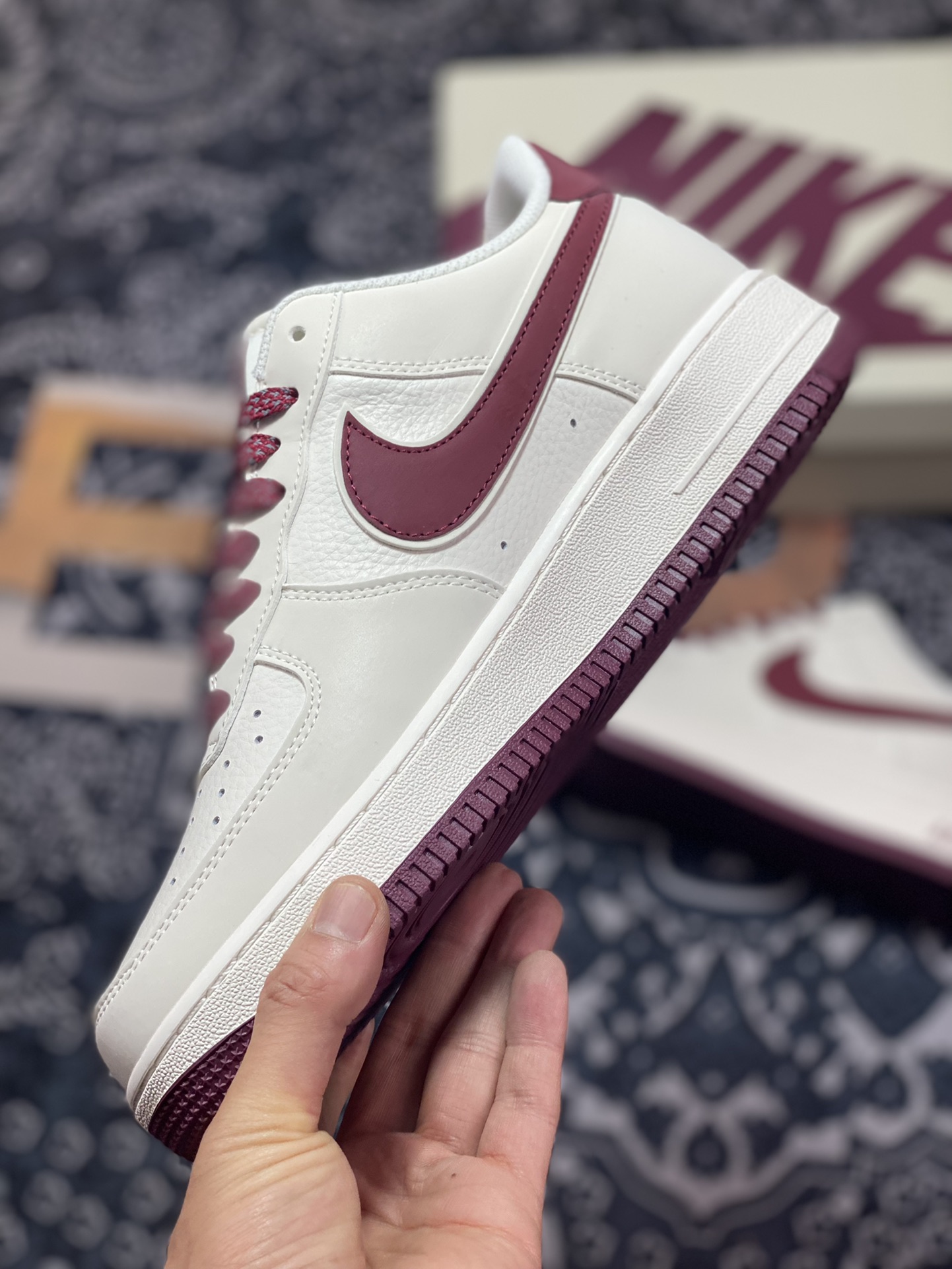 240 Nike Air Force 1’07 Low”Beige White/Vine Reflective”空军一号板鞋“皮革米白酒红3M反光叠钩”GL6835-005